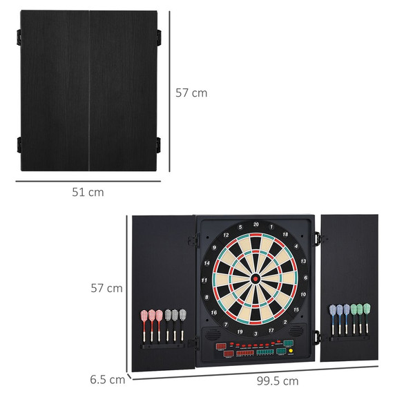 LED Dartboard with Two-Door Cabinet, 27 Games, LED Scoreboard, Darts, and Dart Heads