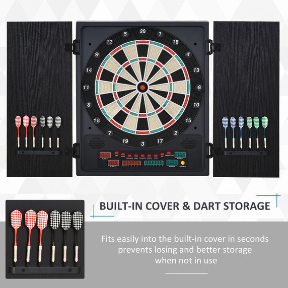 LED Dartboard with Two-Door Cabinet, 27 Games, LED Scoreboard, Darts, and Dart Heads