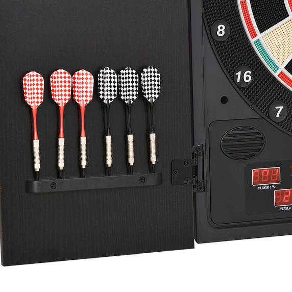 LED Dartboard with Two-Door Cabinet, 27 Games, LED Scoreboard, Darts, and Dart Heads