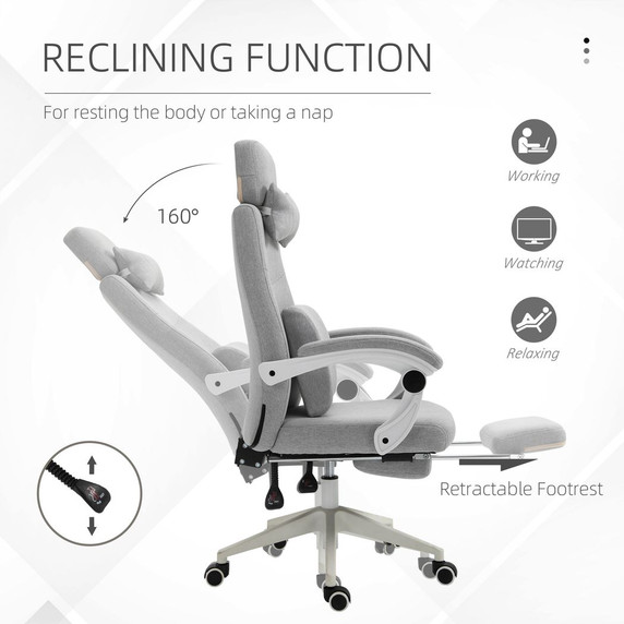 Ergonomic Home Office Chair 360 Swivel with Footrest Height Adjustable Grey