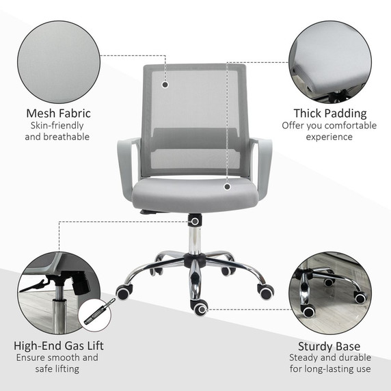 Ergonomic Office Chair Adjustable Height Mesh Chair with Swivel Wheels Grey