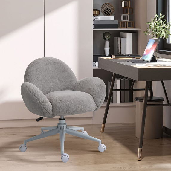 Fluffy Leisure Chair Office Chair w/ Backrest and Armrest for Bedroom Grey