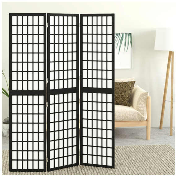 Folding 3-Panel Room Divider Japanese Style 120x170 cm Black