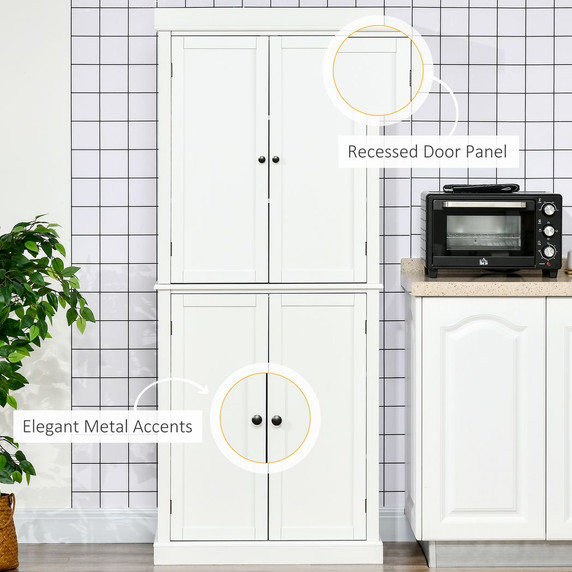 Freestanding Kitchen Cupboard, 6-Tier Cabinet Organizer w/ 4 Adjustable, White