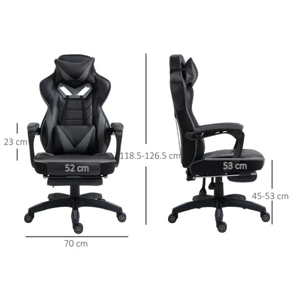 Gaming Chair Ergonomic Reclining w/ Manual Footrest Wheels Stylish Office Grey