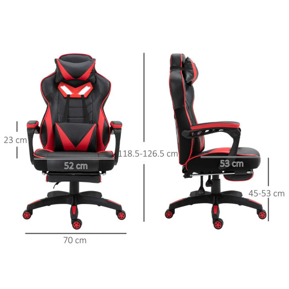 Vinsetto Gaming Chair in Stylish Red & Black PU Leather with Manual Footrest and 360° Swivel