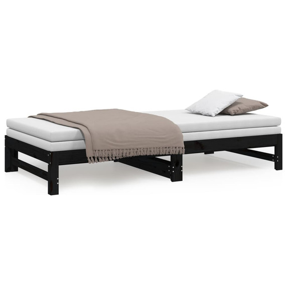 Pull-out Day Bed Black 2x(100x200) cm Solid Wood Pine