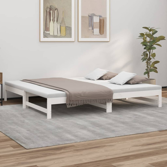 Pull-out Day Bed White 2x(80x200) cm Solid Wood Pine