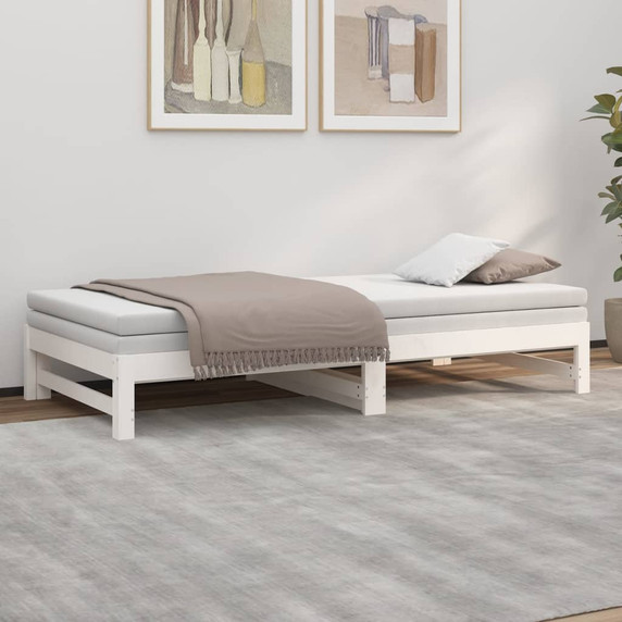 Pull-out Day Bed White 2x(100x200) cm Solid Wood Pine