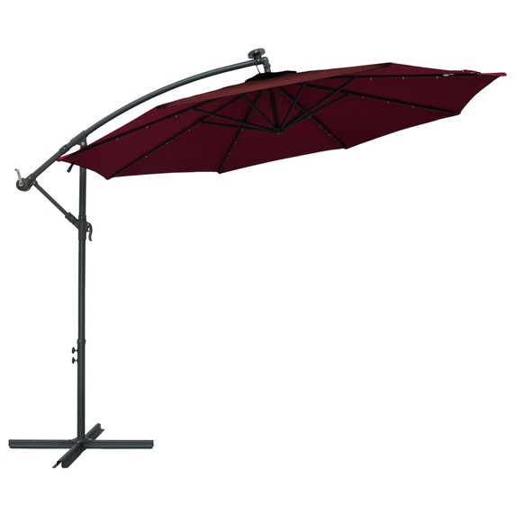 Cantilever Umbrella with LED Lights and Steel Pole - 300cm or 350cm - red,terracotta,black,azure blue,green,sand,anthracite,taupe,azure