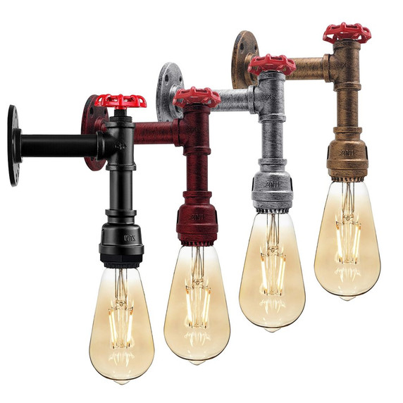 LEDsone Vintage Industrial Retro Arm Water Pipe Valve Lamp E27 - multiple colours displayed