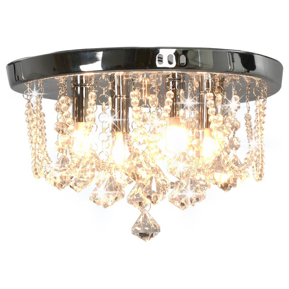 Ceiling Lamp with Crystal Beads Silver Round 4 x G9 Bulbs 30 x 16.5 cm to 45 x 22 cm