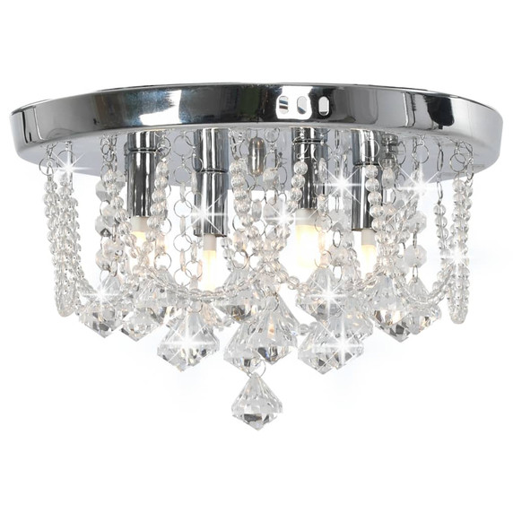 Ceiling Lamp with Crystal Beads Silver Round 4 x G9 Bulbs 30 x 16.5 cm to 45 x 22 cm