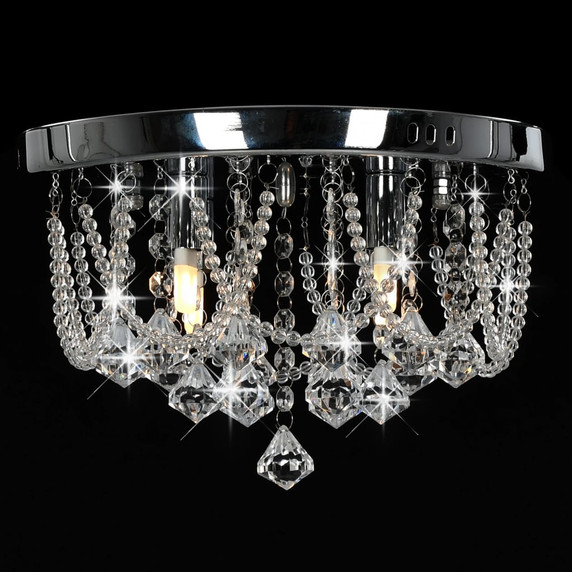 Ceiling Lamp with Crystal Beads Silver Round 4 x G9 Bulbs 30 x 16.5 cm to 45 x 22 cm