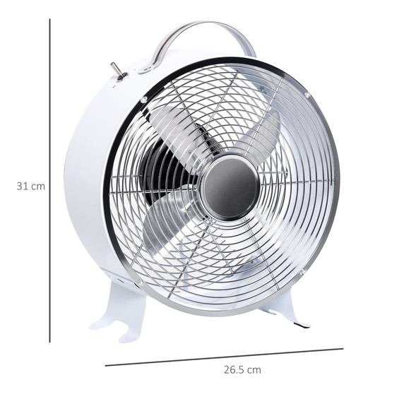 White HOMCOM 26cm 2-Speed Electric Fan with Metal Safety Grill and Anti-Slip Feet