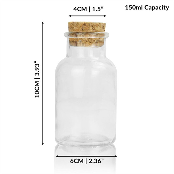 Maison & White Spice Jars with Cork Lid - Set of 12 - Borosilicate Glass Containers with Rustic Cork Stoppers