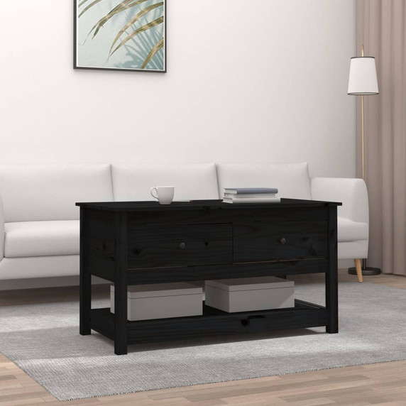 vidaXL Coffee Table Black Solid Wood Pine - Ample Storage and Sturdy Design - 102x49x55 cm