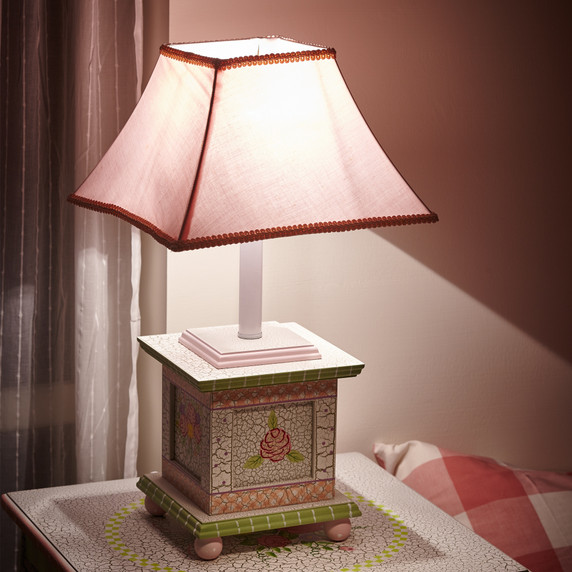 Fantasy Fields Crackled Rose Table Lamp - Hand-Painted Floral Base with Pink Lamp Shade