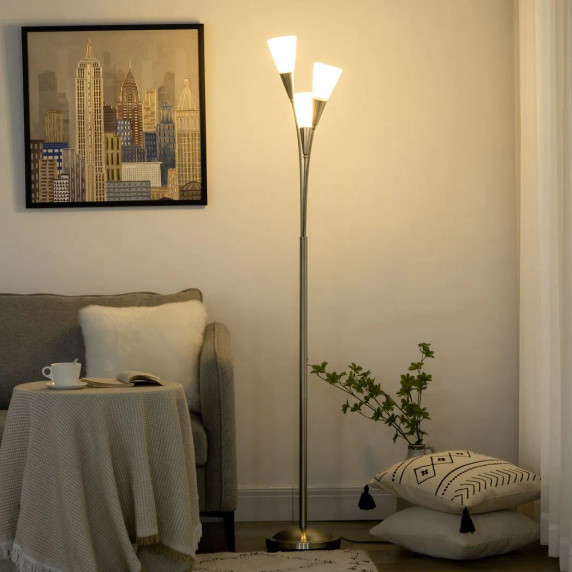 Modern Floor Lamp with Uplighter Design, Steel Frame, and Foot Switch