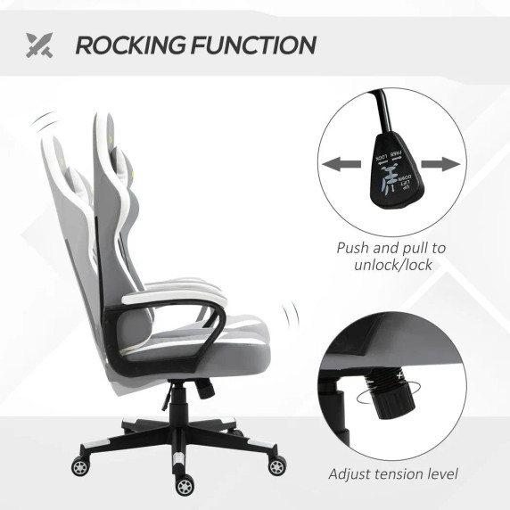 Racing Gaming Chair w/ Lumbar Support, Headrest, Gamer Office Chair, Grey White