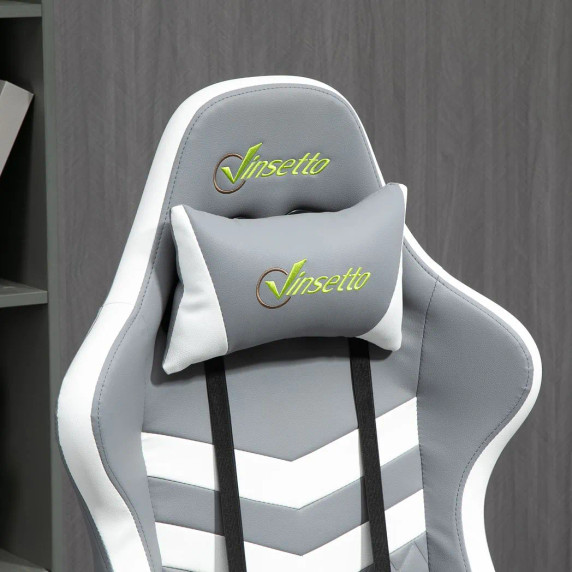 Racing Gaming Chair w/ Lumbar Support, Headrest, Gamer Office Chair, Grey White