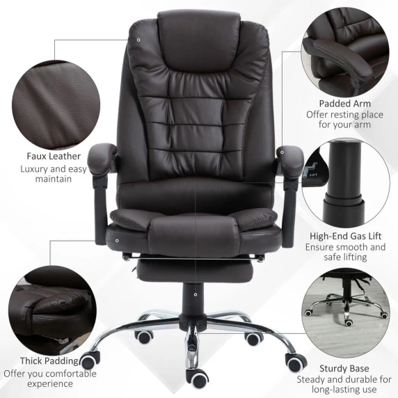 High Back Executive Office Chair Reclining Computer Chair w/ Swivel Wheel Brown