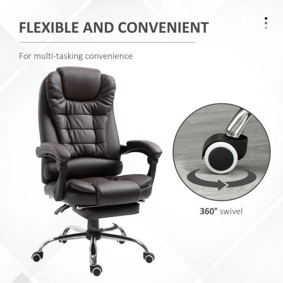 High Back Executive Office Chair Reclining Computer Chair w/ Swivel Wheel Brown