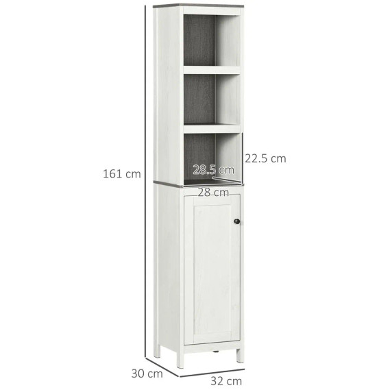 Kleankin Tall Bathroom Storage Cabinet in Antique White with Grey Wood Grain Finish - Slimline Design with Adjustable Shelf - Durable Particleboard Construction - Ideal for Compact Bathrooms