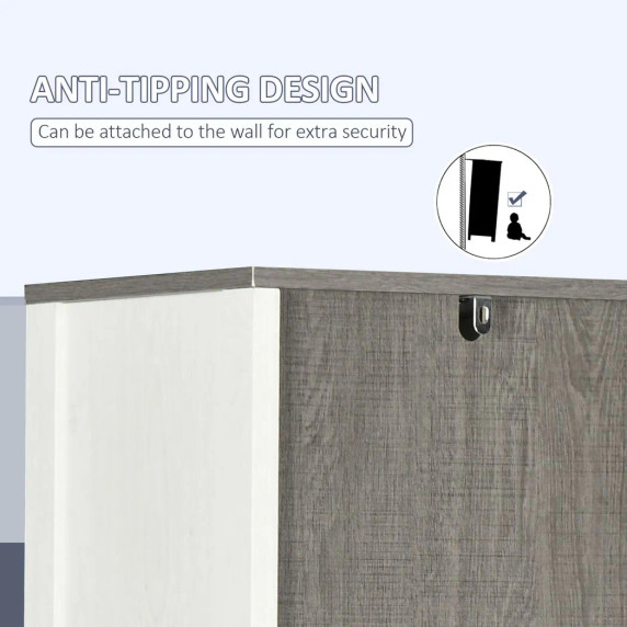 Kleankin Tall Bathroom Storage Cabinet in Antique White with Grey Wood Grain Finish - Slimline Design with Adjustable Shelf - Durable Particleboard Construction - Ideal for Compact Bathrooms