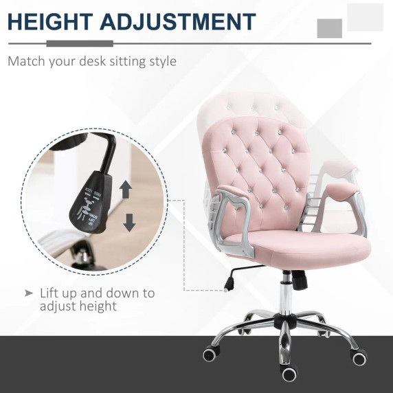 Office Chair Luxury Velour Diamond Tufted Padded Ergonomic 360� Swivel Pink