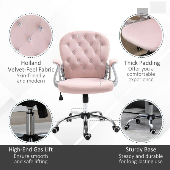 Office Chair Luxury Velour Diamond Tufted Padded Ergonomic 360� Swivel Pink