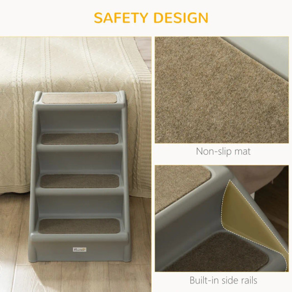 Grey Portable Dog Steps with Non-Slip Surface - Ideal for Small Pets under 10 kg