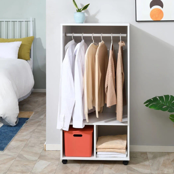 White Open Wardrobe Clothes Rail in Bedroom with Shelves