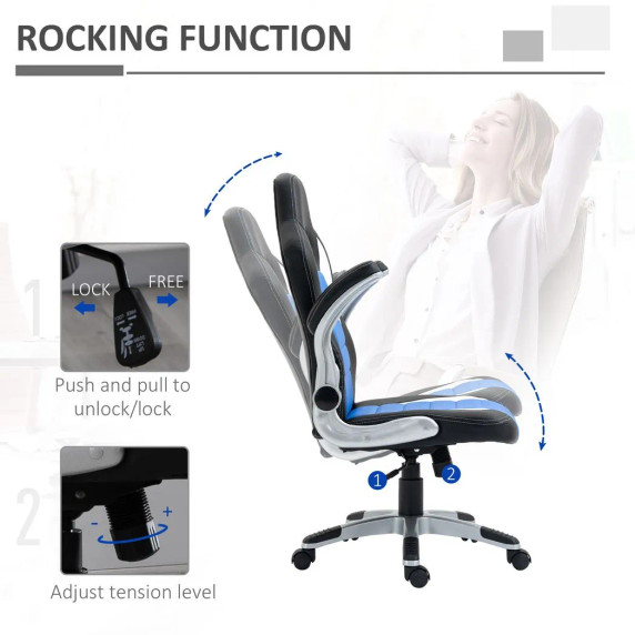 Racing Gaming Chair Height Adjustable Swivel Chair with Flip Up Armrests, Blue