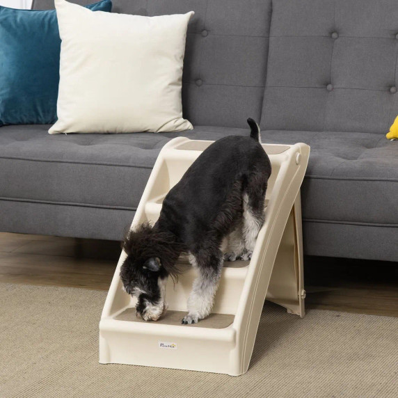 Beige Foldable Non-Slip Pet Stairs for Small Dogs and Cats