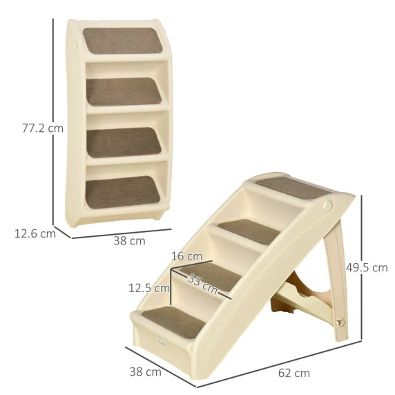 Beige Foldable Non-Slip Pet Stairs for Small Dogs and Cats