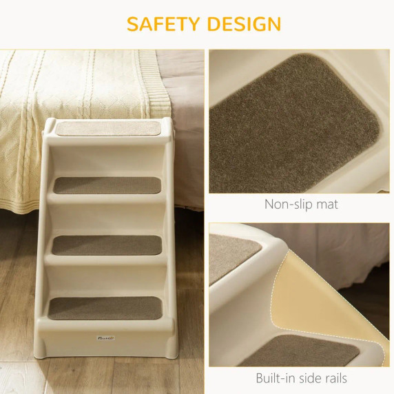 Beige Foldable Non-Slip Pet Stairs for Small Dogs and Cats