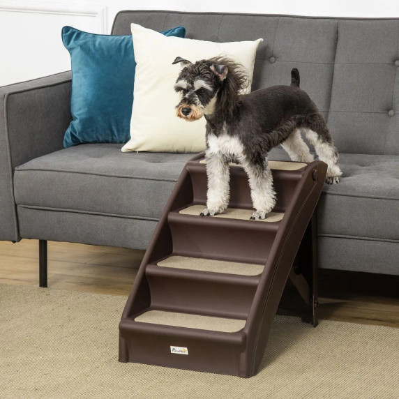 Image: Brown Portable Dog Steps for Bed and Sofa - Ideal for Small Dogs Under 10 kg
