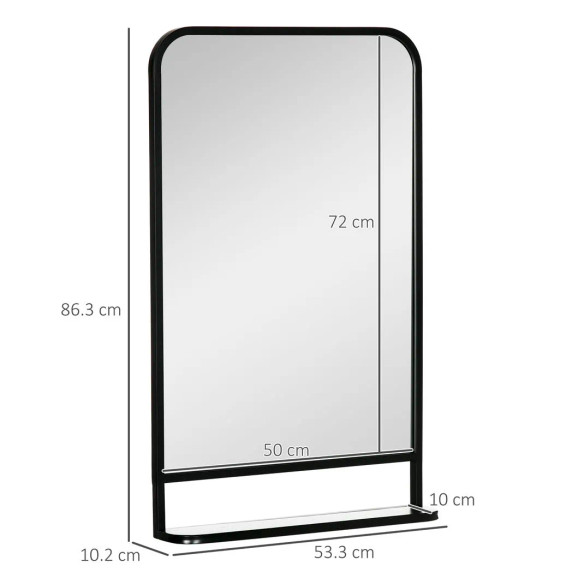 Square Wall Mirror with Shelf, 86x53 cm Modern Mirrors for Living Room, Bedroom