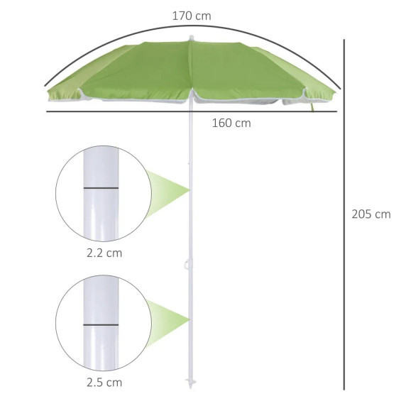 Outdoor Beach Umbrella Parosol Sun Shelter Tilt with Carrying Bag- arc1.7m