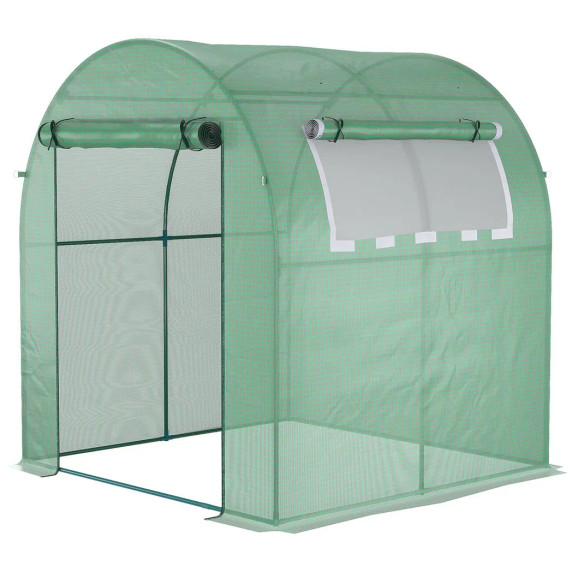 Polytunnel Greenhouse for Garden W/ Mesh Window and Steel Frame, 1.8 x 1.8 x 2 m