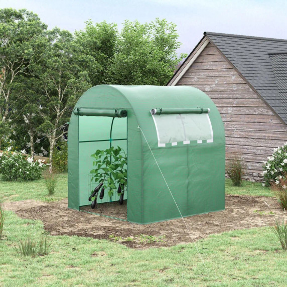 Polytunnel Greenhouse for Garden W/ Mesh Window and Steel Frame, 1.8 x 1.8 x 2 m