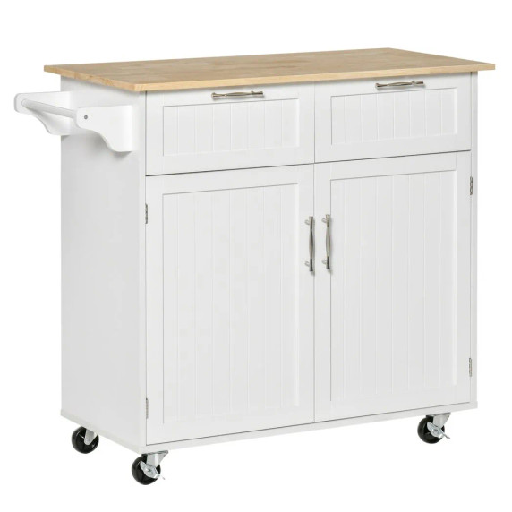 Rolling Kitchen Island Storage Kitchen Cart with Adjustable Shelves-White