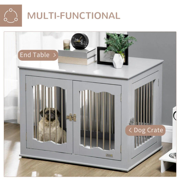 Wood Dog Crate Furniture W/ Three Doors, Locks & Latches, for Medium Dogs