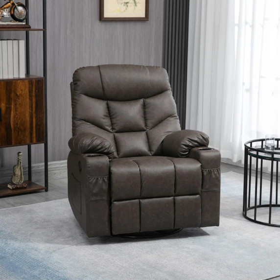 PU Leather Manual Recliner Chair, Recliner Armchair for Living Room, Brown