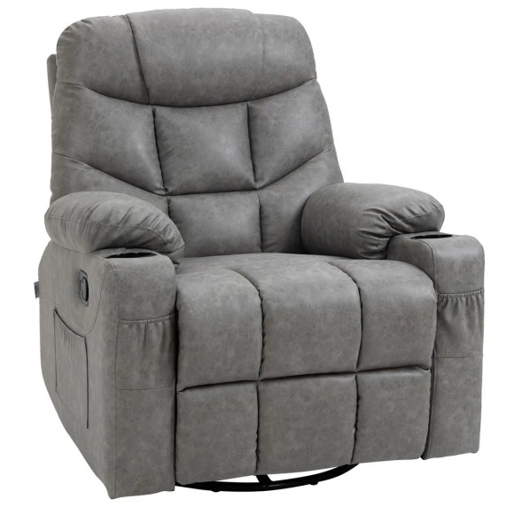 PU Leather Manual Recliner Chair Recliner Armchair Grey 360 Degreee swivel