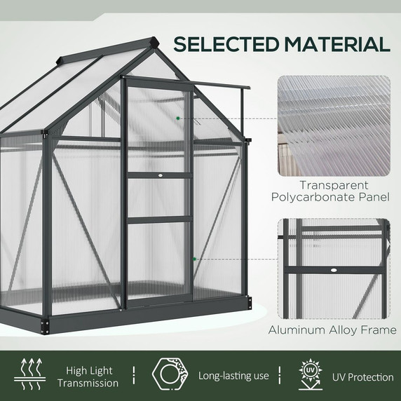 Polycarbonate Walk-In Garden Greenhouse Aluminium Frame w/ Slide Door 6 x 4ft