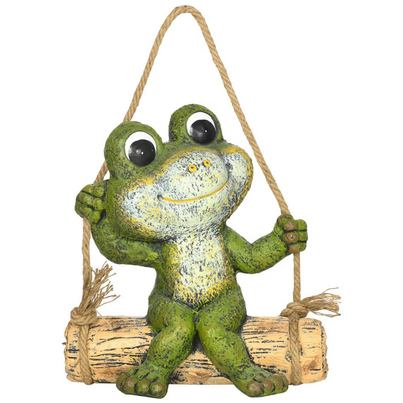 Hanging Garden Statue, Vivid Frog on Swing Art Sculpture Indoor Outdoor Ornament