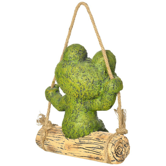 Hanging Garden Statue, Vivid Frog on Swing Art Sculpture Indoor Outdoor Ornament