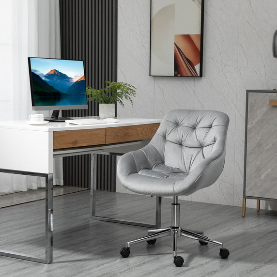 Velvet Home Office Chair Comfy Desk Chair w/ Adjustable Height Armrest Grey